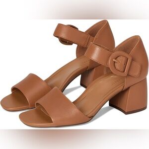 Vionic Chardonnay Camel Napa Leather ankle strap heels